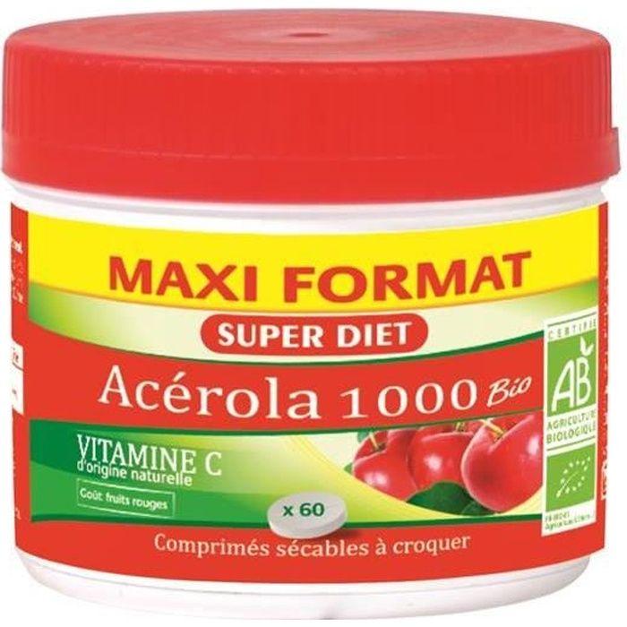 Superdiet Maxi Pot Acérola 1000 Bio - 60 Comprimés À Croquer