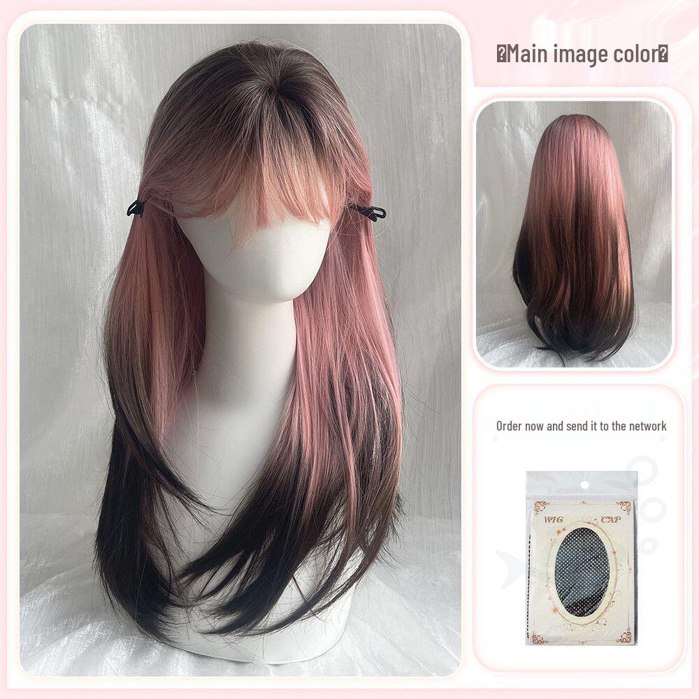 

Women s Long Straight Gradient Wig – Black to Pink Highlights, Full Head Cover, Natural Look, Daily Wear