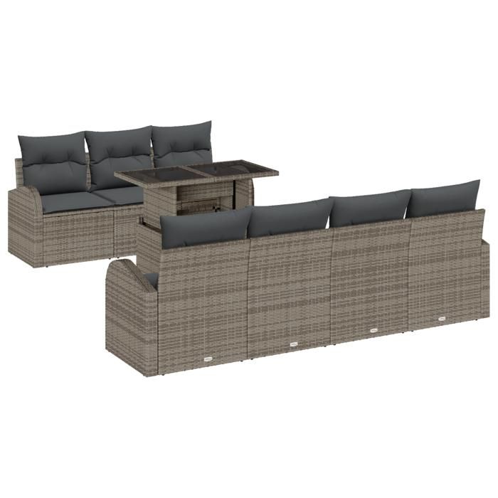 VidaXL Ensemble de canapé de jardin de 8 pièces avec coussins gris en poly rattan 3348585