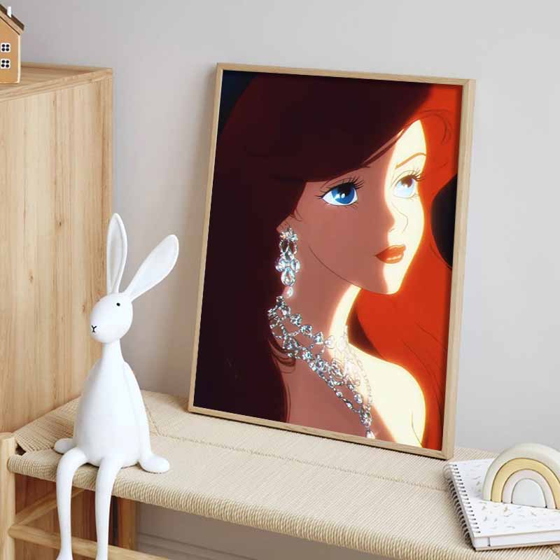 Disney 5D DIY Diamant Malerei: Ariel Die kleine Meerjungfrau Klassischer Zeichentrickfilm Voll-Diamanten Mosaik Kunst Wanddekorations-Set