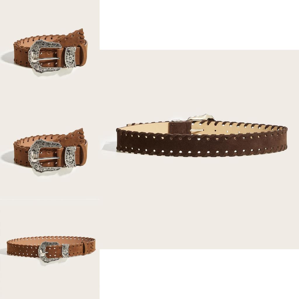 Fashionable Carved Metal Buckle Women Casual Suede Waist Belt For Stylish Outfits