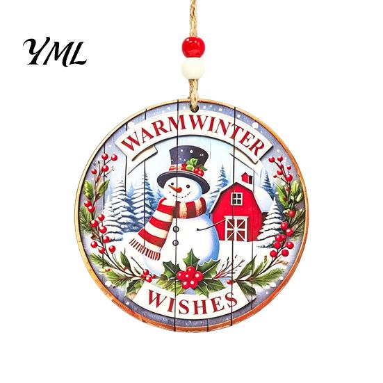 Wooden Xmas Tree Ornaments Christmas Hanging Sign with Hemp Rope, Rustic Holiday Wall Decor for Home Party Decoration, Solid Wood Festive Ornament