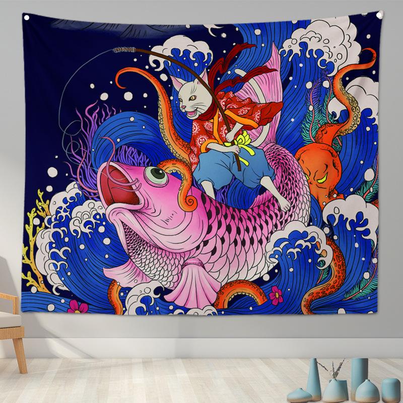 Home Decoration Japanese Ukiyo-e Tapestry Kanagawa Surf Hanging Cloth Wine Shop Japanese Tapestry Hanging Painting