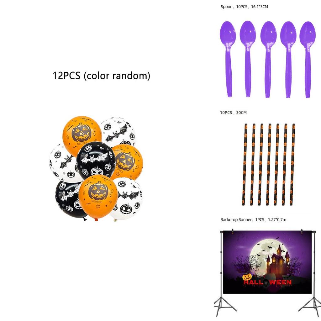 Cute Halloween Party Tableware Set With Plates Cups Napkins And Tablecloth New Halloween Theme Supplies