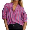 Fashion Loose Striped Lantern Short Sleeve Summer Shirt Women Loose Casual Simple Blouse Office Ladies Elegant Basic Streetwear Women's Clothing