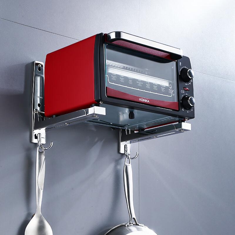 Extendable 304 Stainless Steel Wall-Mounted Microwave Oven Shelf with Hooks