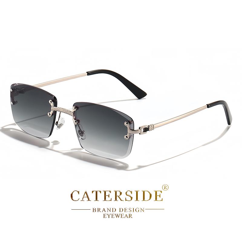 

CATERSIDE Retro Rimless Square Sunglasses Men Women UV400 Small Gradient Sun Glasses For Men Popular High Quality Party Eyewear As Photos Showing