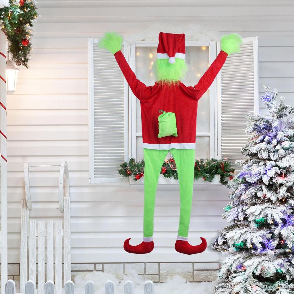 Grinch Santa Climbing Wall Christmas Ornament In Flannel