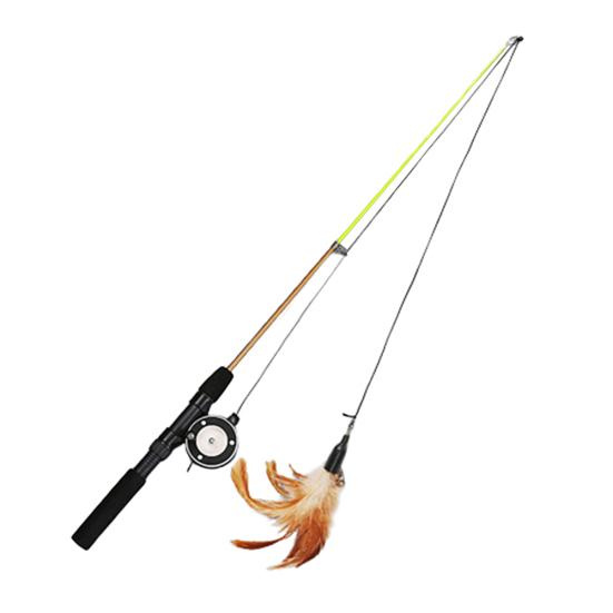 Pet Cat Kitten Feather Bell Retractable Fishing Rod Pole Playing Teaser Toy