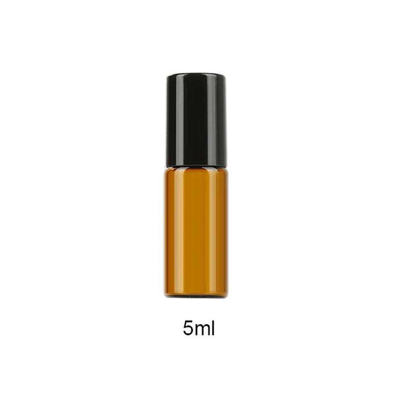 5-50pcs 1ml 2ml 3ml 5ml 10ml Glass Roll On Bottles For Essential Oils Amber Refillable Glass Roller Metal Oil Vials Mini Bottle