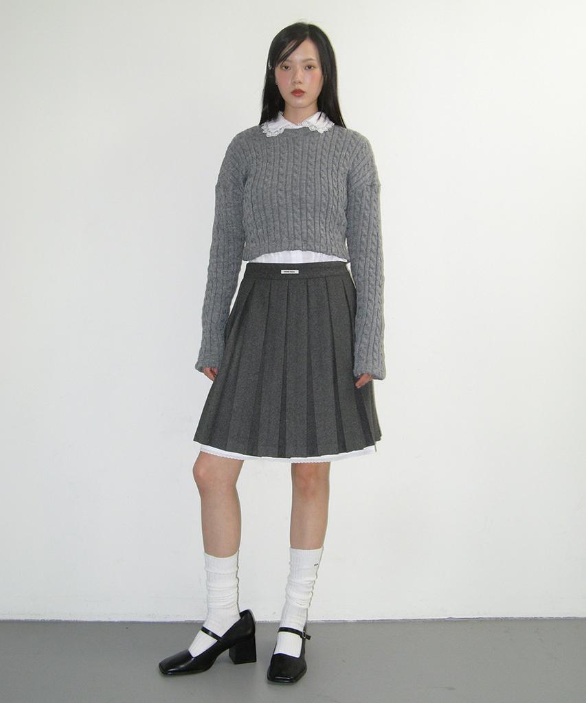 Crank Layered Wool Pleated Skirt_Gray