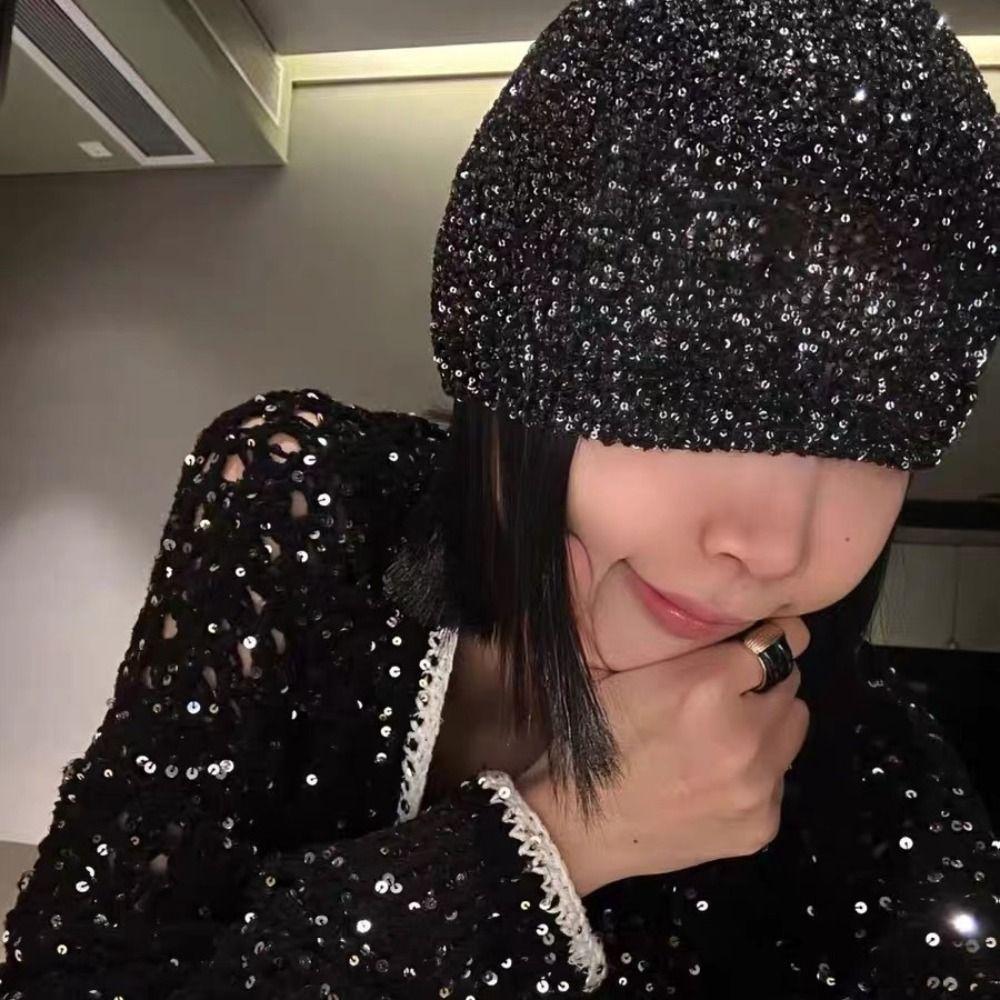 Warm Cap Bowknot Beanies Hat Bow Knit Cap Casual Sequin Knitted Hat Apparel Accessories