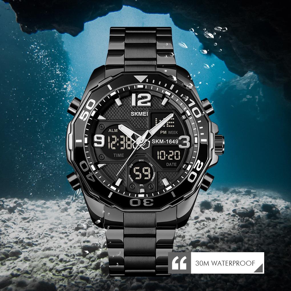 SKMEI 1649 Chrono Alarm Male Clock Reloj Hombre Dual Movement Sport Mens Watches Rotatable Ring Quartz Digital Men Wristwatches