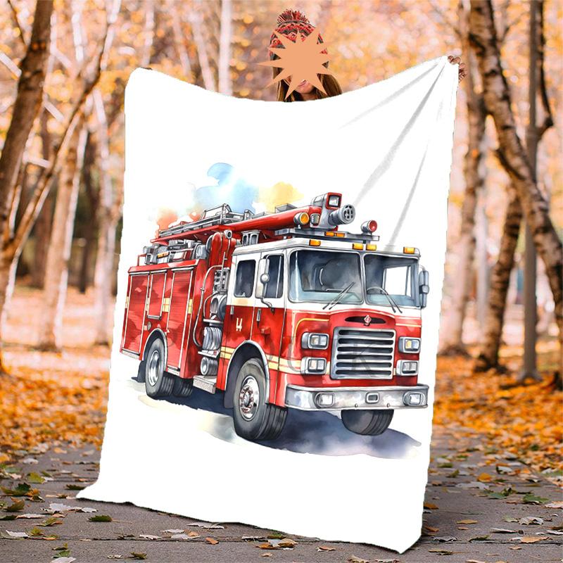 Fire Truck Flannel Blanket Soft Warm All-Season Throw, Design for Camping, Car Travel, Hiking Sofa, Bed, Office Perfect Gift for Parties