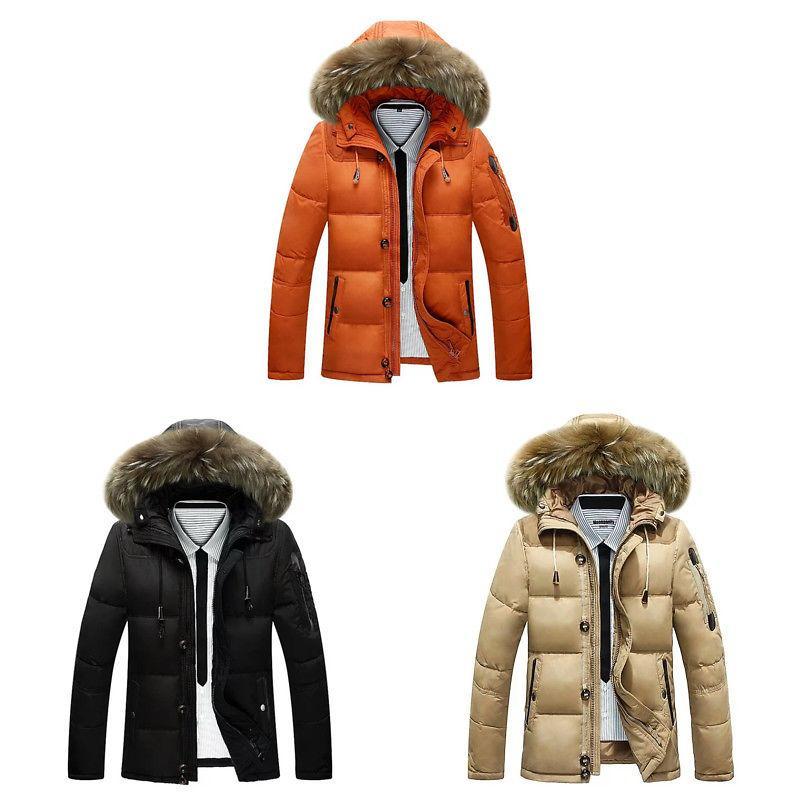 Premium Quality Winter Men's Thick Down Jacket With Cozy Faux Fur Collar And Hood