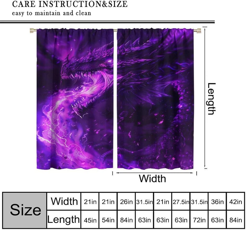 Fantasy Dragon Curtains   Mystery 3D Purple Magic Fantasy Lightning Dragon Flame Window Treatments   Thermally Insulated Rod Pocke