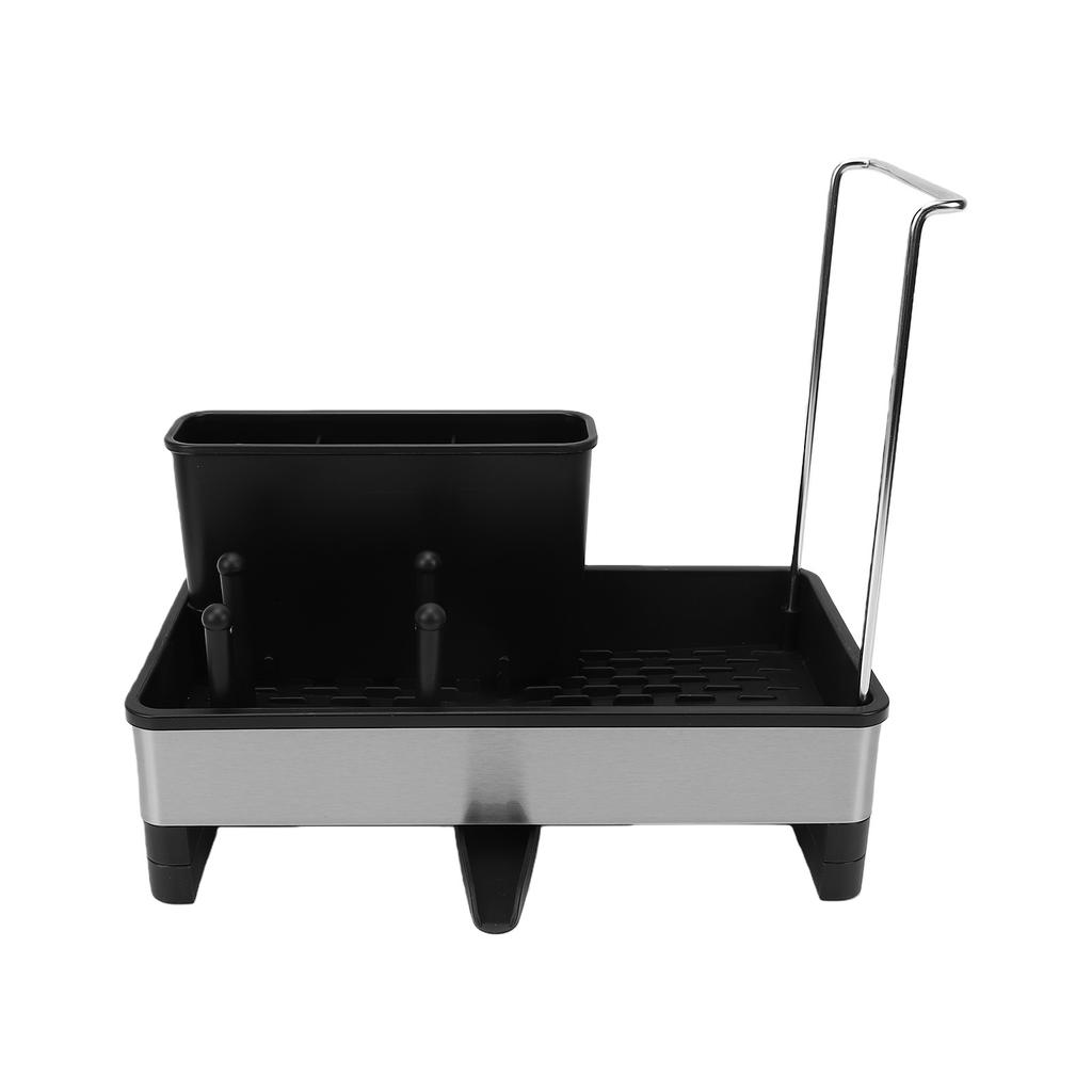 Stainless Steel Sponge Holder Kitchen Sink Organizer Multifunctional Towel Rack Detachable Hanging Rod Adjustable