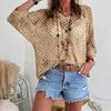 Women Tops Solid V-Neck 45720 Sleeve Knitting Color Loose Fit Cover