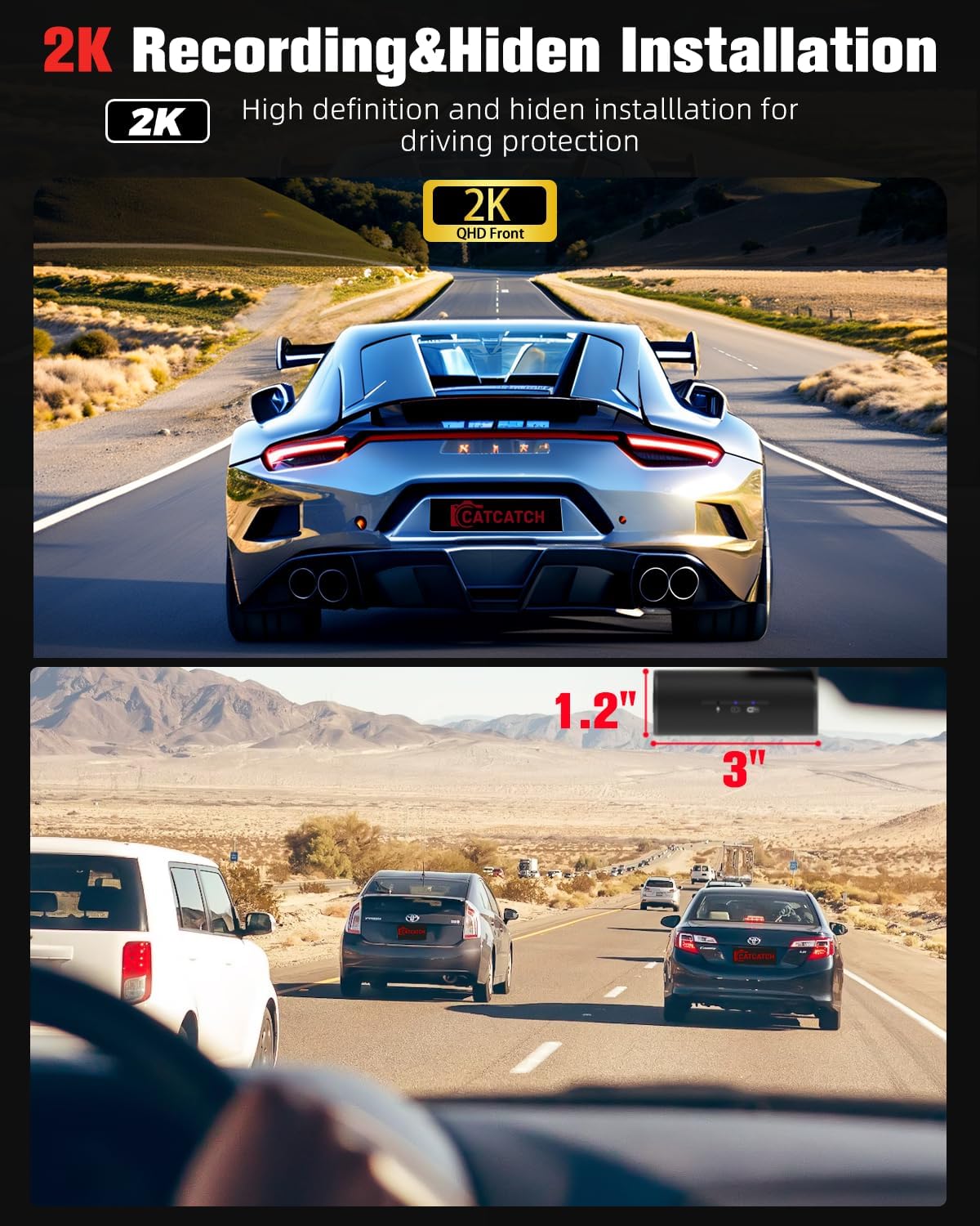 Автомобильная камера 2K, Мини-скрытая фронтальная камера, WiFi, Ночное видение, WDR, Циклическая запись, G-сенсор, Управление через приложение, Поддержка 256 ГБ United States