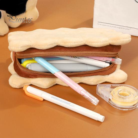 Soft Cookie Stationery Bag Shape Plush Bag, Stuffed Biscuit Pencil Small Organizer for Study Essentials Case, Large Capacity Cosmetic Organizer,