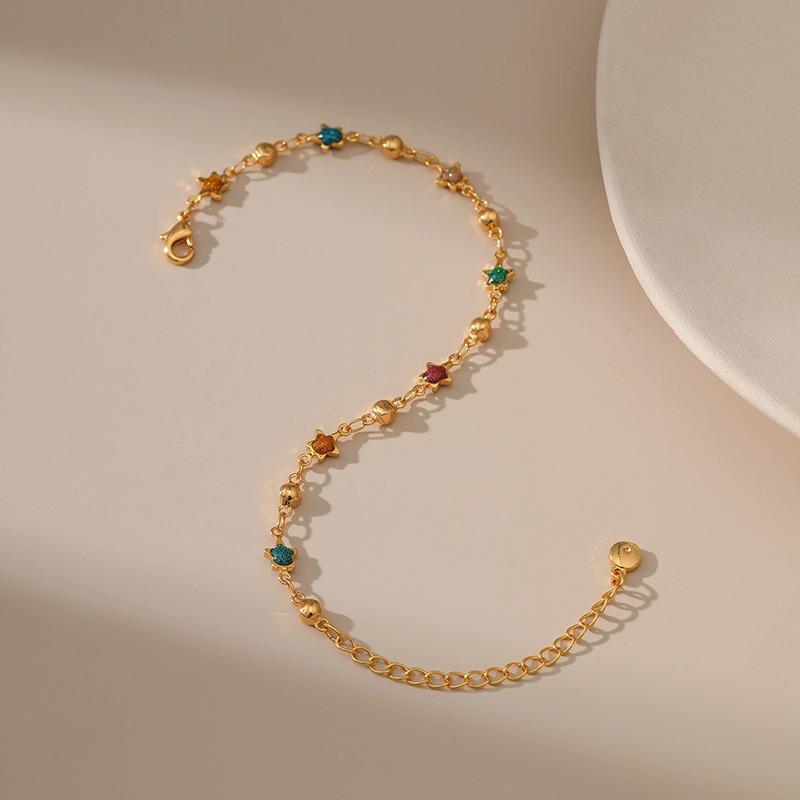 K Gold Plated Copper Turquoise Beaded Paperclip Chain Bohemian Women Anklet