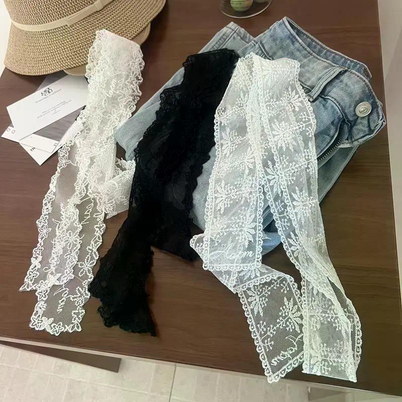 Unique Y2k Long Lace Waistband Floral Bow Lace Waist Belt Tie Up Thin Dress Jeans Belt Lace Scarf Hair Band Hair Accessories