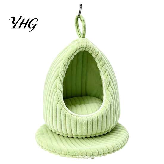 Cotton Bird Nest Hanging Parrot Bed, Winter Striped Plush Water Drop Shape Bed Cozy Cave with Removable Cushion, Cage Hammock for Budgerigar Cockatiel