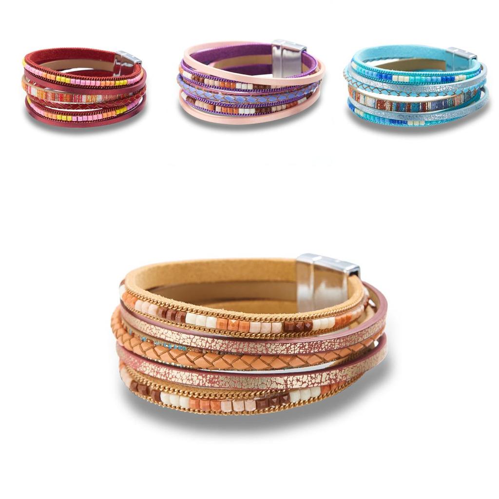 Bohemian Leather Bracelet With Geometric Elements For Travel