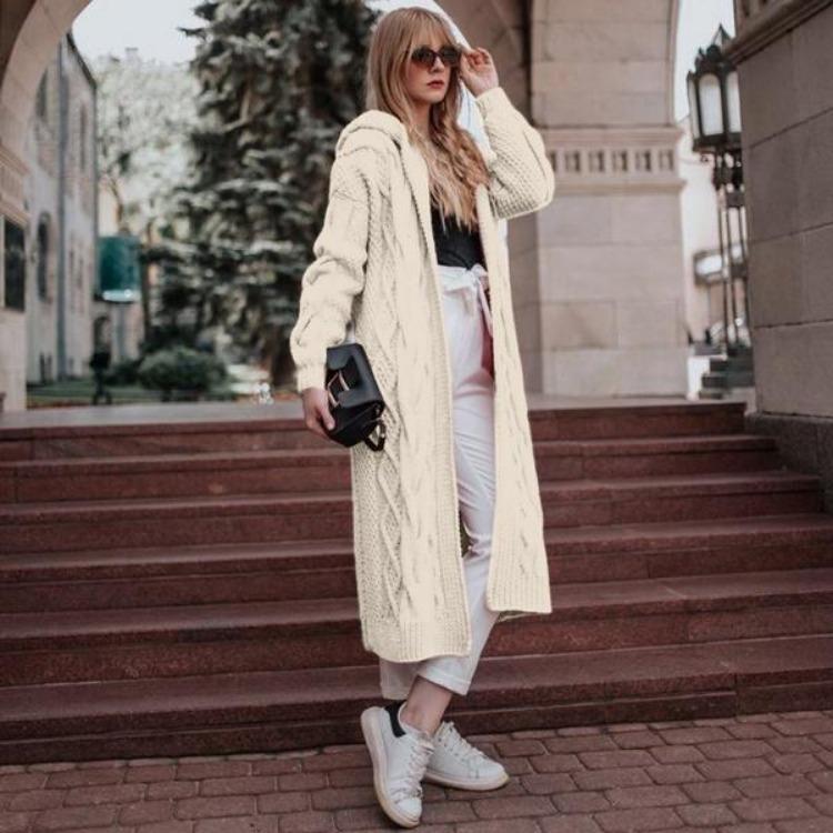 

Oversized Long Sleeve Cardigan Women Knitted Sweater Hooded Coat Plus Size Loose Long Outwear M