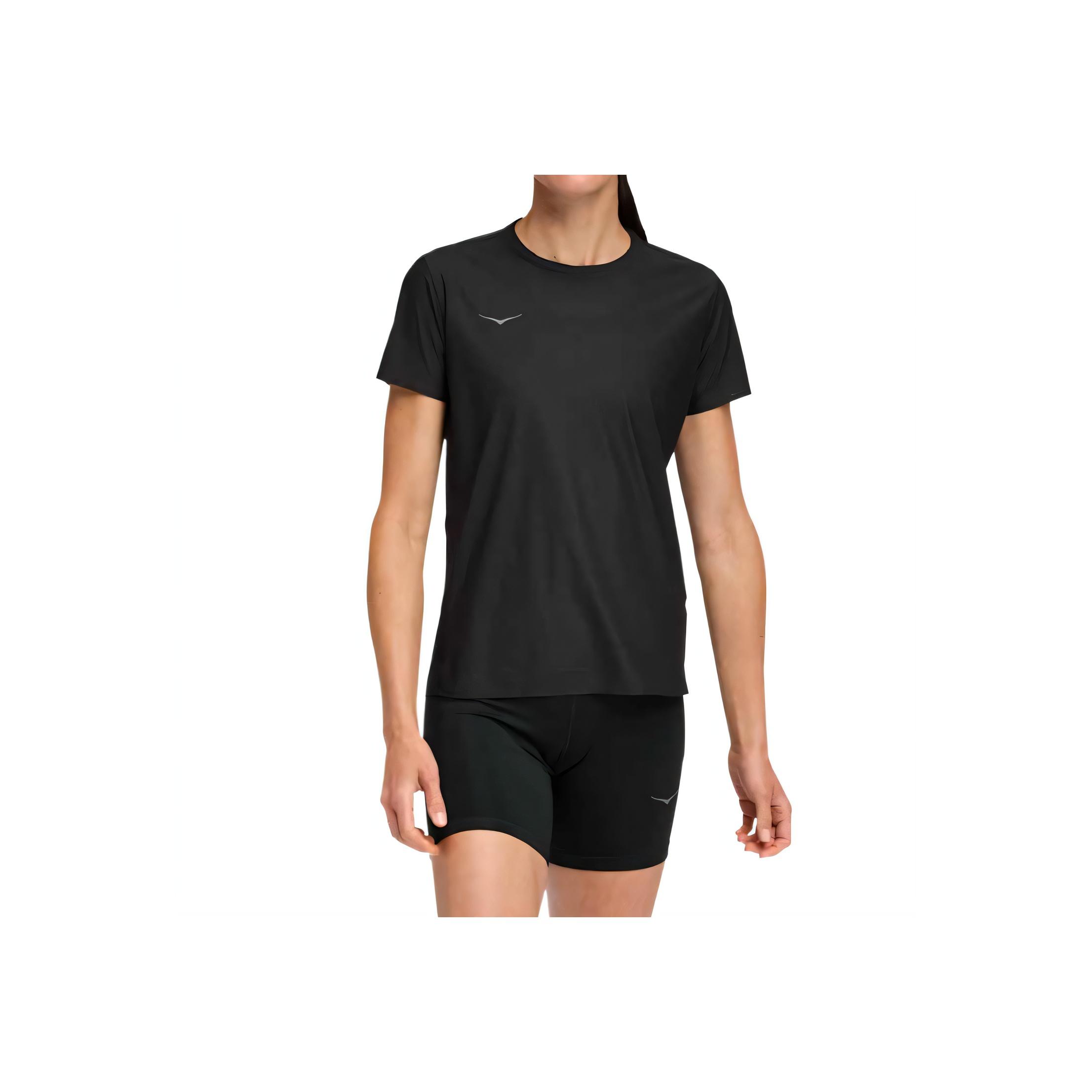 Hoka One One Airolite Short Sleeve 2.0 Pullover Moisture-Wicking Crew Neck Solid Breathable Fitted T-Shirt Women tops 1175774-BLK XS