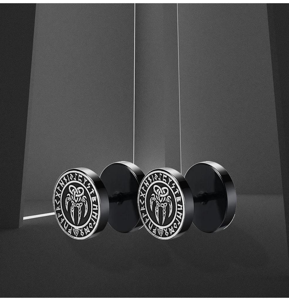 Gothic Norse Viking Runes Stud Earrings for Men Boys,Rock Punk Stainless Steel Valknut Wolf Head Compass Celtic Knot Earrings