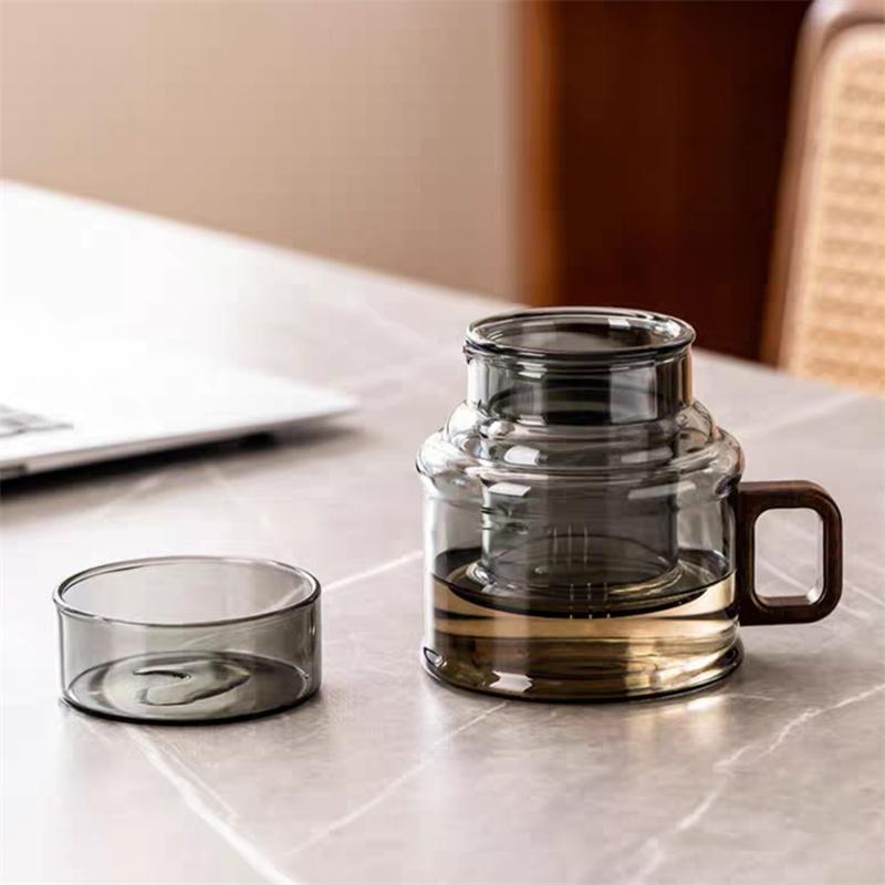 400ml Wooden Handle Glass Tea Mug with Strainer Heatproof Borosilicate Glass Teacup with Lid One Cup Tea Maker for Blooming Tea