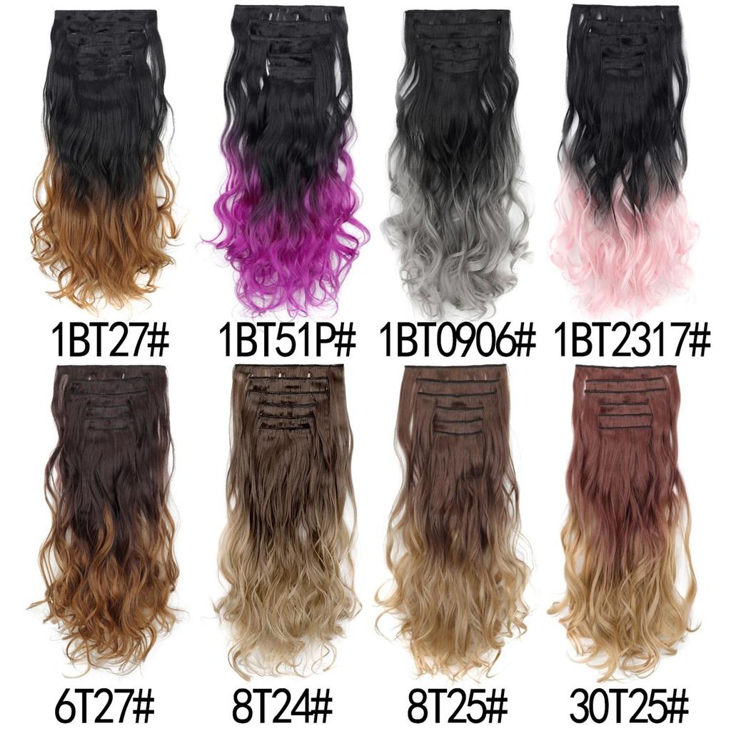 6PCS Set Hairpiece Clip In Hair Extensions Long Wavy Hair Full Head Brown Ombre Gradient Color Natural Look