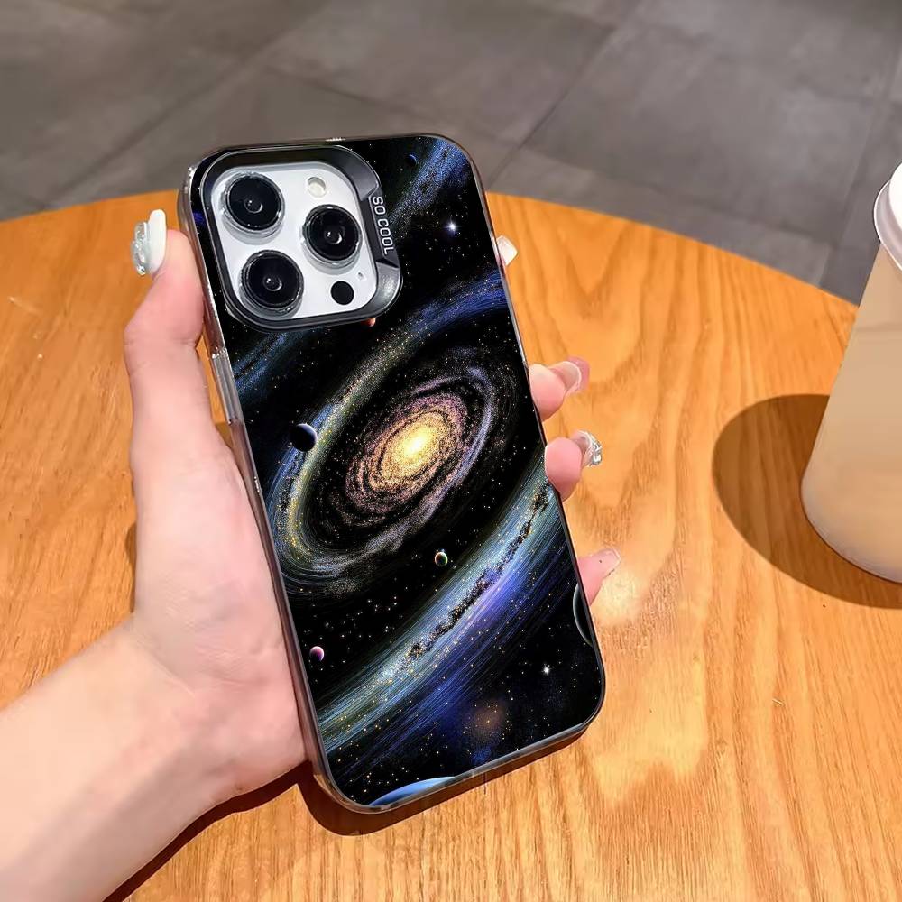 Space Galaxy Universe Phone Case For iPhone17 16 15 14 13 12 Pro Max Grey Black Matte Laser Metallic Aurora Funda