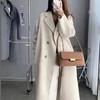 Sense Oatmeal Wool Coat for Women - Korean Style, Mid-Length, Plus Velvet, Thick, Perfect for Autumn and Winter.