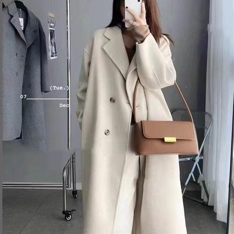 Sense Oatmeal Wool Coat for Women - Korean Style, Mid-Length, Plus Velvet, Thick, Perfect for Autumn and Winter.