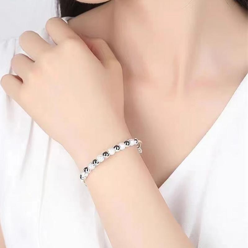 Korean Silver Charm Lucky Beads Bangles For Women Bracelets Fashion Party Wedding Engagement Popular Trendy Jewelry