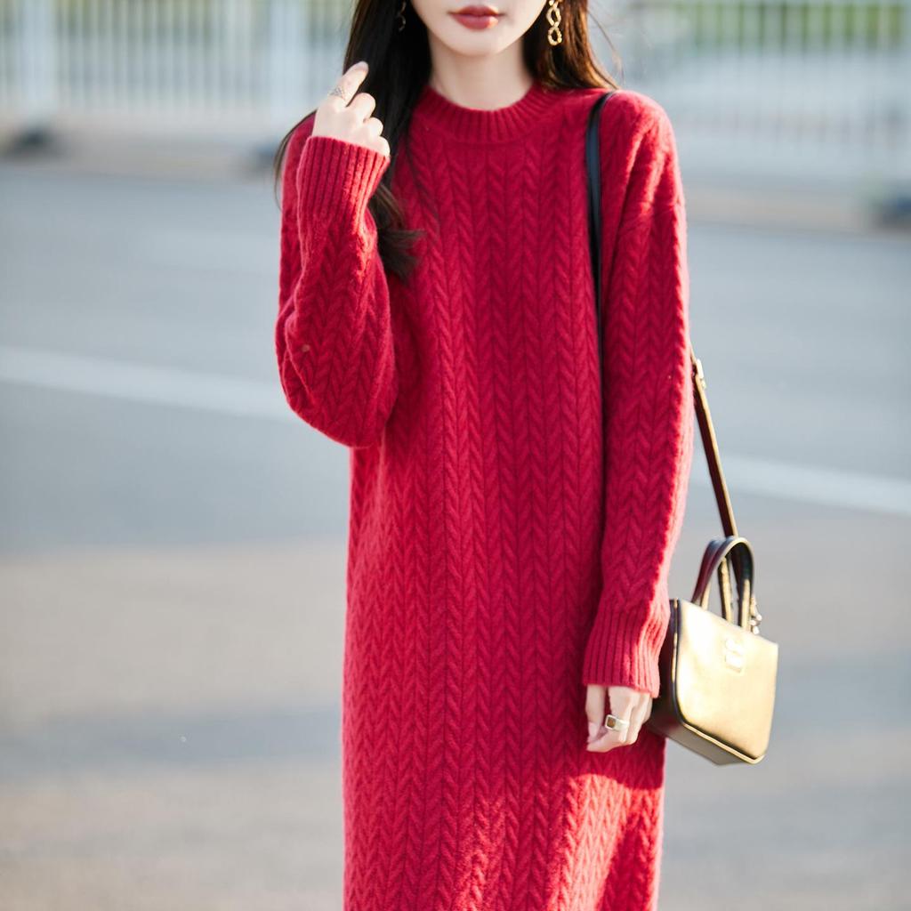 Women's Wool Cable Knit Dress & Coat Set - Autumn/Winter Collection