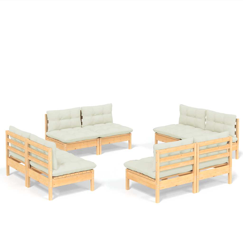 8 Piece Garden Lounge Set with Cream Cushions Pine Wood