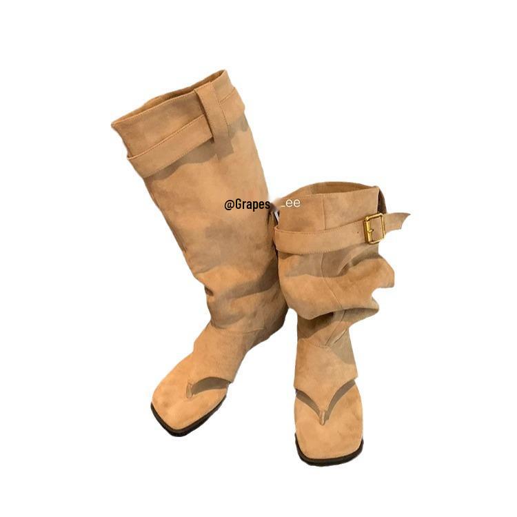 Traube Stilvolle Zehenfreie Stiefel mit Blockabsatz bis zur mittleren Wade mit Zehenspreizer für Damen