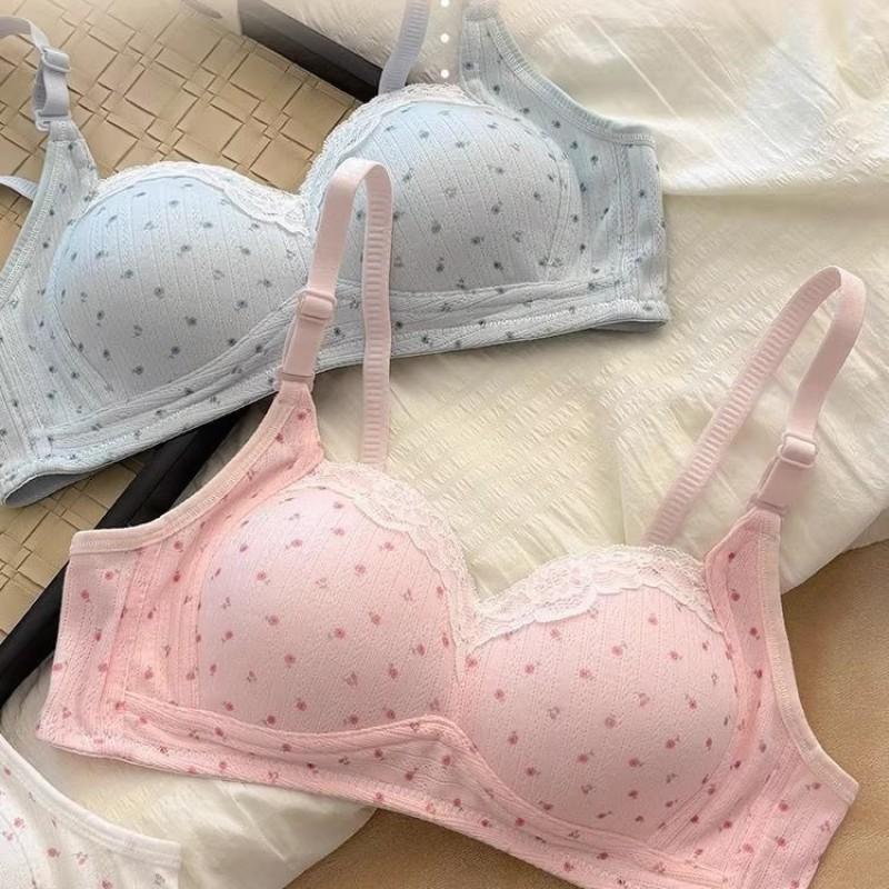 Japanese Style Cute Bra Set Small Bust Push Up Round Shape Non-wired Adjustable Fixed Cup