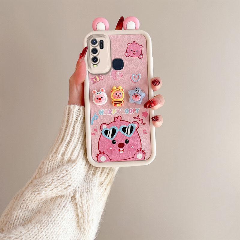 KEYSION Cute Ear 3D Cartoon Case for VIVO Y50 Y30 with Bracelet Soft Silicone Shockproof Phone Back Cover for VIVO Y30 Y50