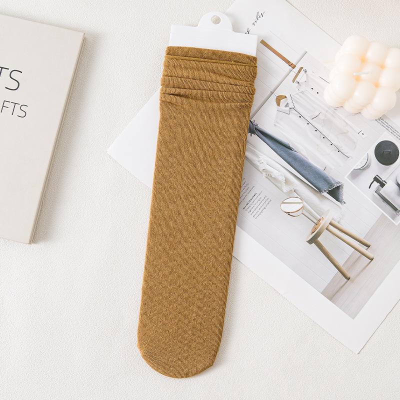 5 Pairs White Mid-Calf Women's Socks Thin Spring Summer Autumn Cuffed Ice Cotton Long Socks Stackable Travel Solid Color Socks