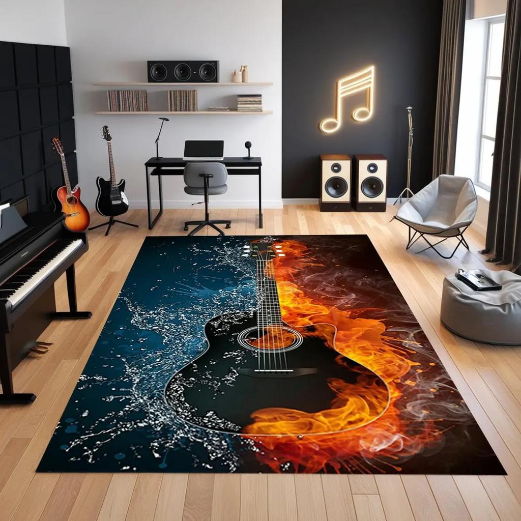 Vintgae Guitar Print Area Rugs Non-Slip Carpets for Home Living Room Kitchen Bedroom Rug Machine Washable Floor Mat