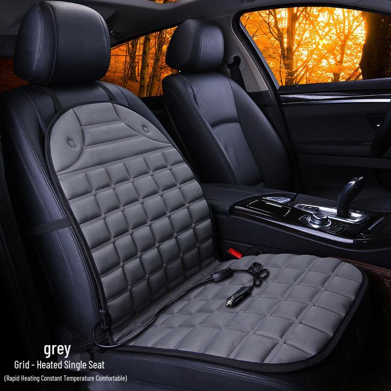 Plaid Heated Car Seat Cushion for All Seasons - Single Seat Interior Accessory.