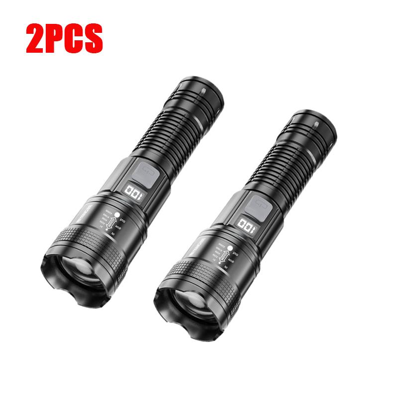 Super Bright 2000LM LED Flashlight USB Rechargeable Zoom Tactical Torch with Power Display Camping Fishing Emergency Lantern