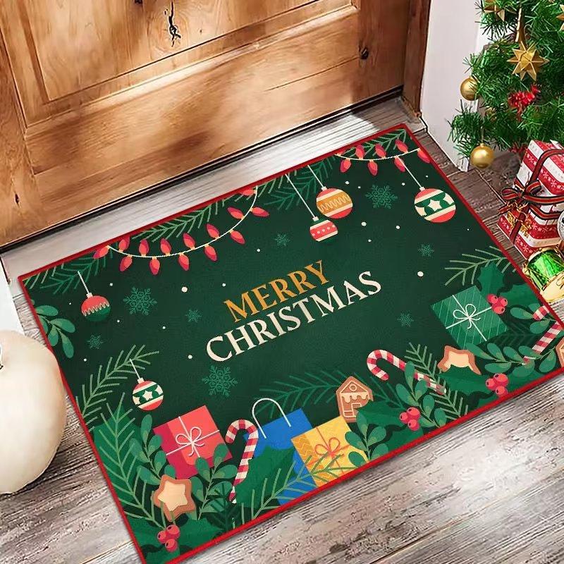 Festive Red Non-slip Absorbent Door Mat - Christmas Crystal Velvet