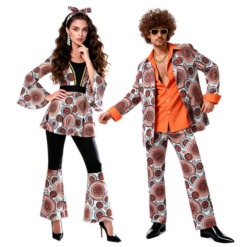 Retro 70s 80s Hippie Costume Set Couples Disco Party Halloween Cosplay Outfit Unisex