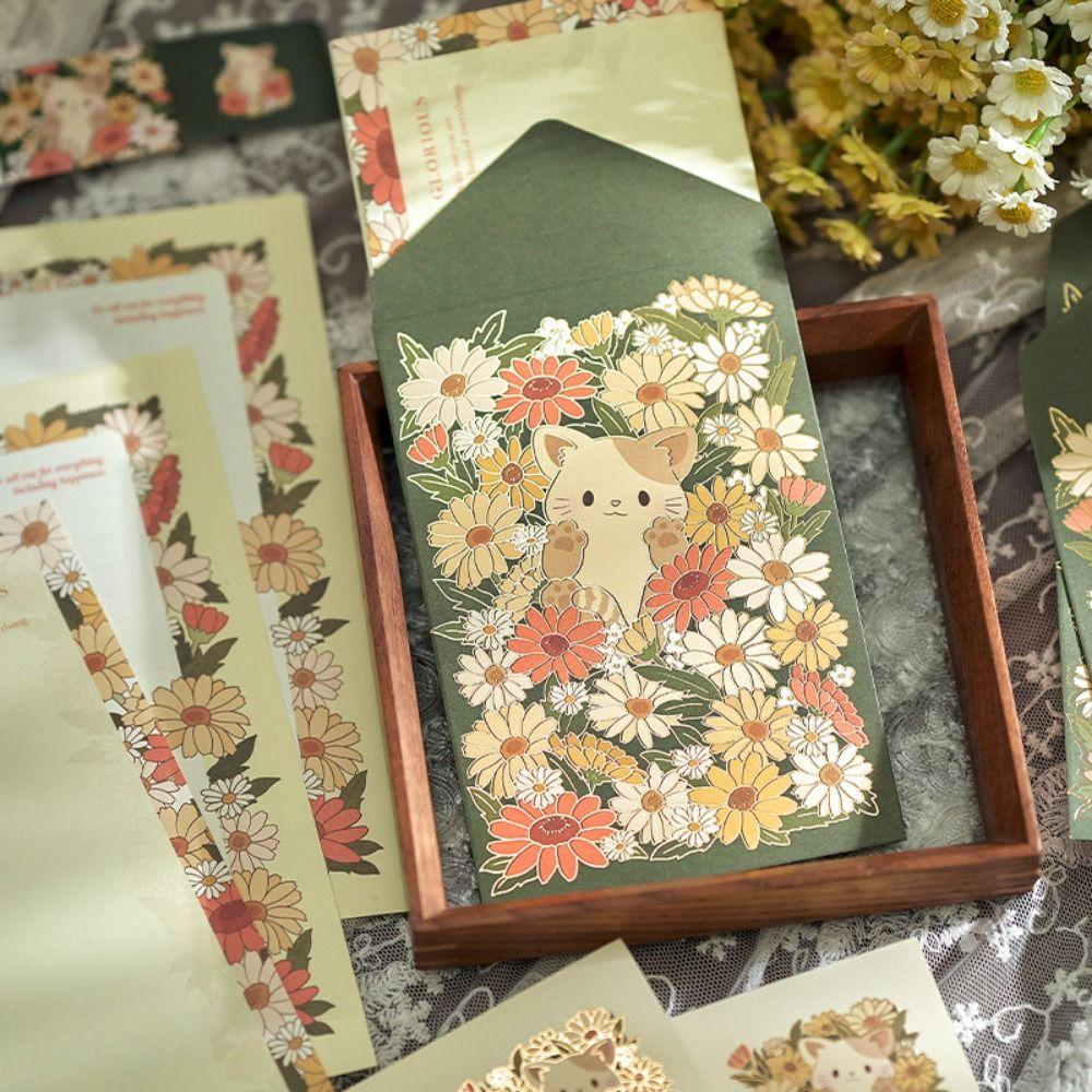 Floral Pattern Card Envelope Set Writing Paper with Envelopes  School Office Supplies