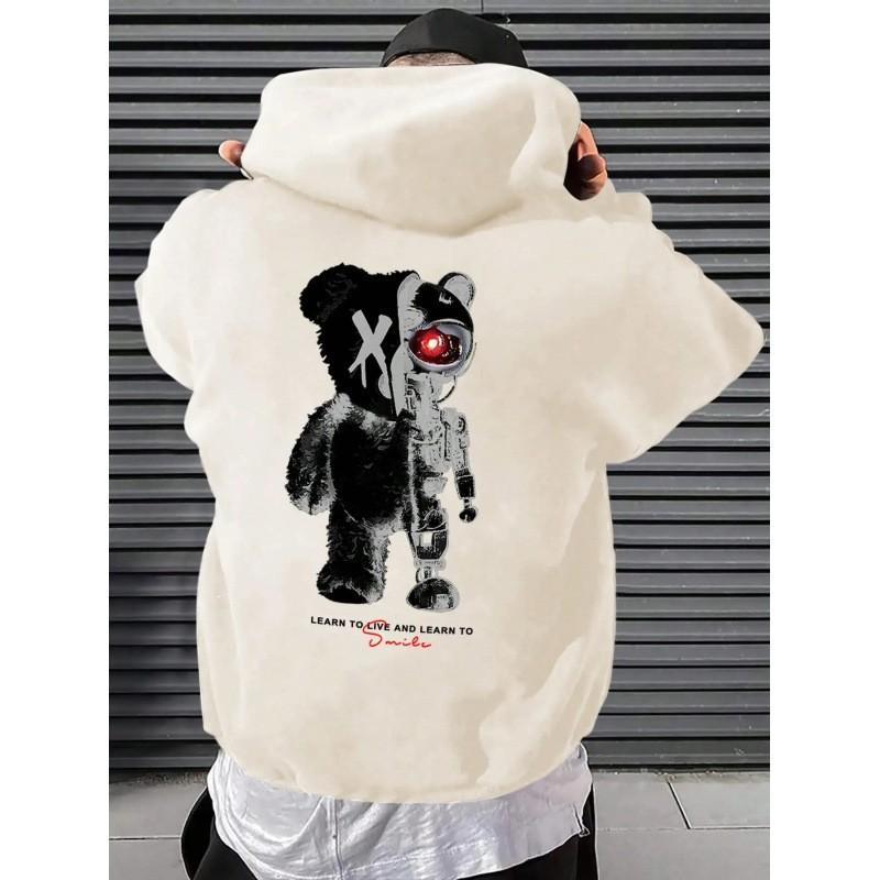 Oversized Solid Print Hooded Sweatshirt Men Loose Fit Long Sleeve Plus Size Winter Casual Streetwear